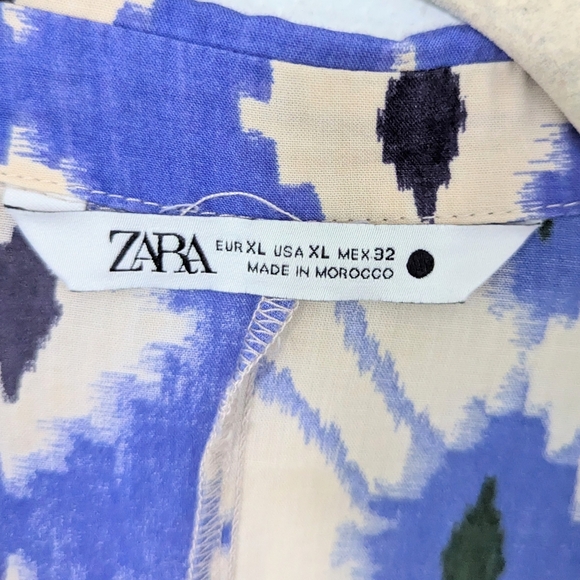 Zara Ikat Print Button Front Shirt Collared Mixed Print Western Blue White XL - Picture 8 of 8